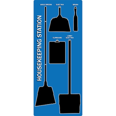 5S Supplies 5S Housekeeping Shadow Board Broom Station Version 12  - Blue Board / Black Shadows No Broom HSB-V12-BLUE-BO